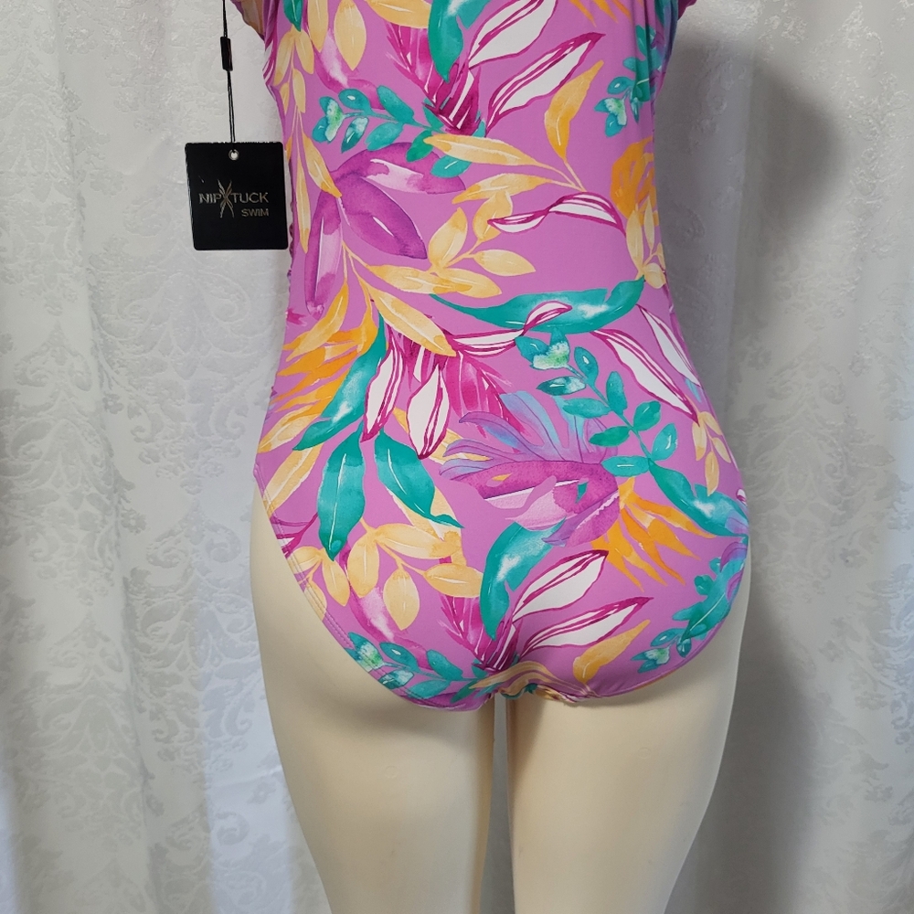 Nip Tuck Women's One Piece Swimsuit, Size 10, Pink Floral, Vacation Summer - Picture 2 of 16